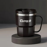 400ml Dual-Drink Coffee Cup: 304 Stainless Steel, Hot/Cold Brew, Switch Between Direct-Sip & Wide-Mouth, Lightweight & Leak-Proof for On-the-Go./BLACK