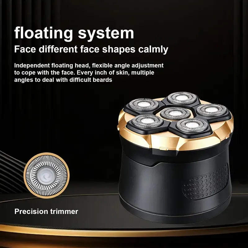 6-Blade Smart Head Shaver, magnetic quick-release, fully waterproof, LED display, Type-C fast charge, floating & gentle, clean bald head & shave./Liuguangjin