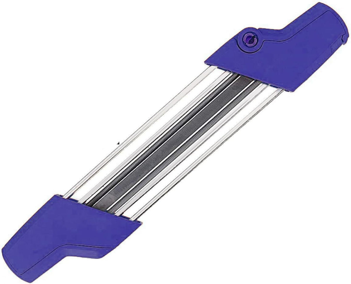 Chain saw file: upgraded lightweight, battery-free and portable, precision sharpening for 3/8-inch saw chain, single-direction reciprocating operation, essential tool for outdoor gardening and forestry maintenance.(Blue-with 4.0 file)