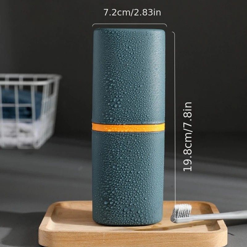 1pc Portable Toothbrush Holder Box, Multi-functional Travel Toothbrush Storage Case, Mouthwash Cup and Toothbrush Container.dark blue