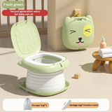 Car Folding Potty, cute cartoon design, folds in seconds for easy carrying, widened seat ring for comfort and stability, suitable for both home and travel.(GREEN)