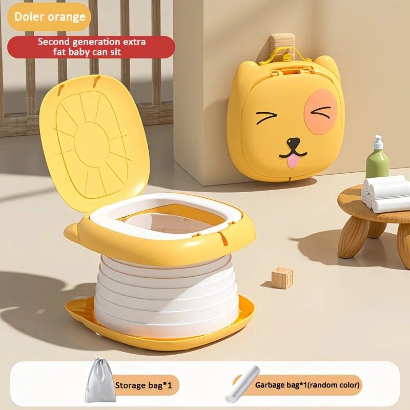Car Folding Potty, cute cartoon design, folds in seconds for easy carrying, widened seat ring for comfort and stability, suitable for both home and travel.(YELLOW)