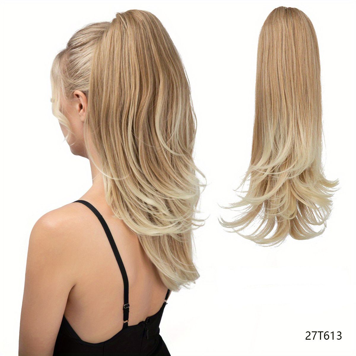 Clip-on Ponytail Hairpiece — Dual-use design, rotate 180° to switch between styles. Made of synthetic fiber, it's easy and quick to wear. Special craftsmanship ensures a natural, realistic look once put on.(BLACK BROWN)