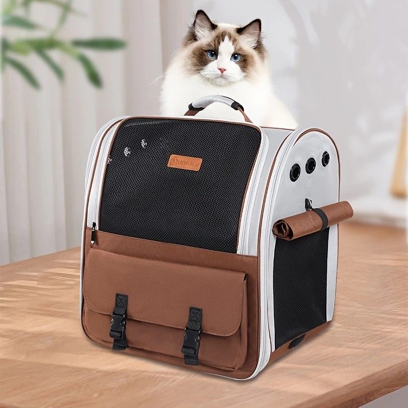 Cat Backpack Carrier - Lightweight, Foldable, Shape-Retaining Travel Bag for Cats and Small Dogs up to 8kg(Milk coffee color)