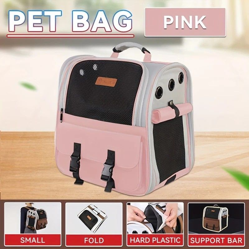 Cat Backpack Carrier - Lightweight, Foldable, Shape-Retaining Travel Bag for Cats and Small Dogs up to 8kg(Sakura powder)