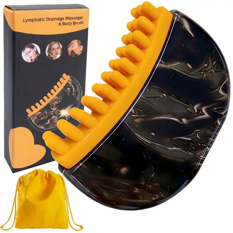 Dual-Sided Lymphatic Massage Brush: Silicone Boosts Circulation, Gua Sha Lifts, Wet & Dry Use, Essential Home Sculpting Tool（black)