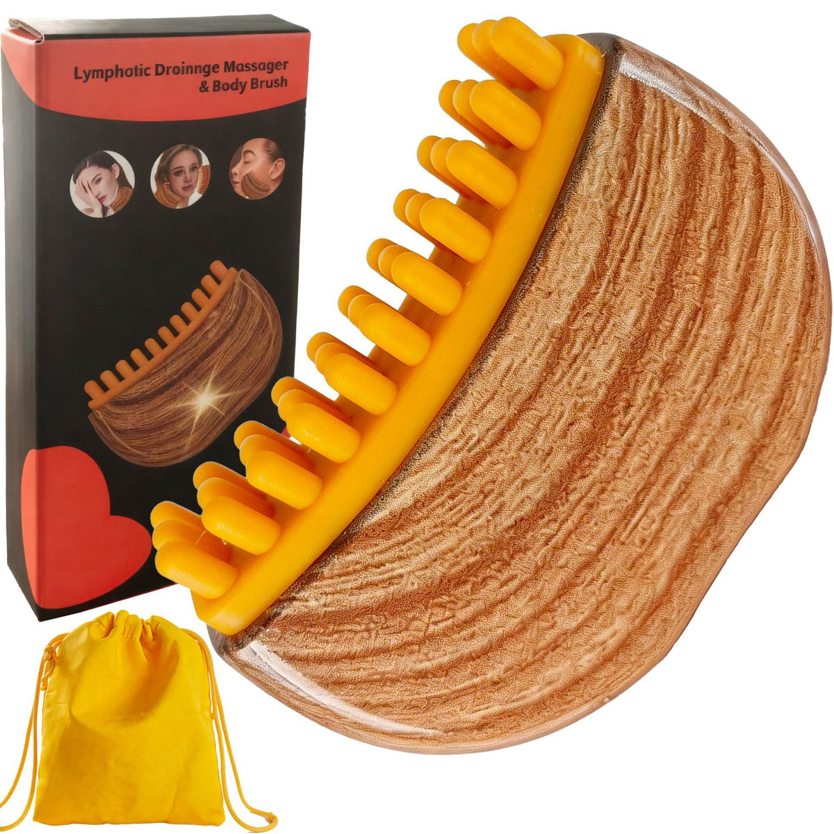 Dual-Sided Lymphatic Massage Brush: Silicone Boosts Circulation, Gua Sha Lifts, Wet & Dry Use, Essential Home Sculpting Tool(shallow wooden-grain)