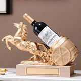 golden Freestanding Luxury Wine Rack, Stable Partitioned Storage, Hand-Carved "Success at First Attempt" Horse, Housewarming Gift