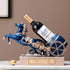 Freestanding Luxury Wine Rack, Stable Partitioned Storage, Hand-Carved "Success at First Attempt" Horse, Housewarming Gift.BLUE