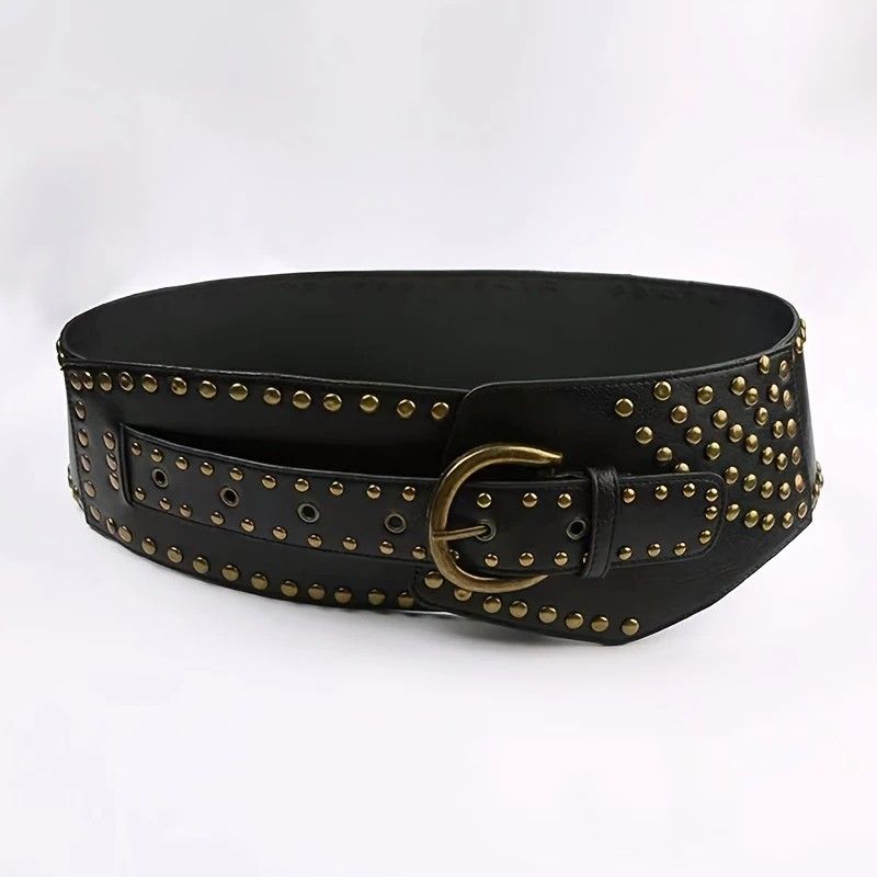 Women's Punk-Style PU Belt: Metal Stud and Buckle Decoration, Daily Streetwear Personality Accessory（Black bronze rivet）