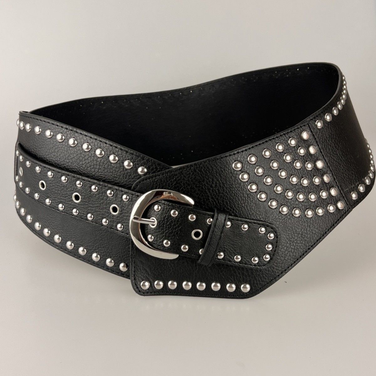 Women's Punk-Style PU Belt: Metal Stud and Buckle Decoration, Daily Streetwear Personality Accessory。（Black silver rivet）