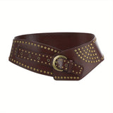 Women's Punk-Style PU Belt: Metal Stud and Buckle Decoration, Daily Streetwear Personality Accessory（Bright brown）