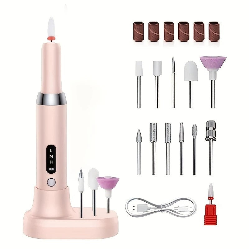 Pink   Wireless Charging Nail Drill, 3-Speed Adjustable, Professional-Level Care in One Tool