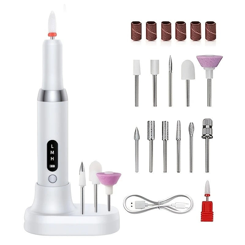 White  Wireless Charging Nail Drill, 3-Speed Adjustable, Professional-Level Care in One Tool