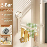 No-drill ABS Suction Cup Towel Rack, 180° Rotating Layered Storage, Dual Use for Kitchen and Bathroom, Sturdy Load Bearing and Easy to Clean./Milky white three-shot