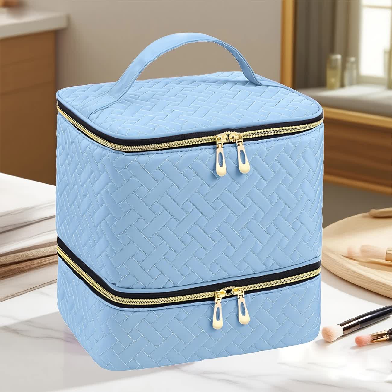 BLUE Double‑layer woven storage, scientifically organized with large capacity—Professional Nail Tool Carry‑on Bag, keeping tools perfectly ordered.