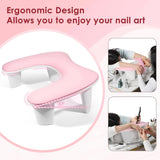 Pink This handheld nail care device integrates a U-shaped pillow and comes with a portable detachable stand. Designed with an inclined PU material and a sturdy base, it is crafted for both comfort and portability.