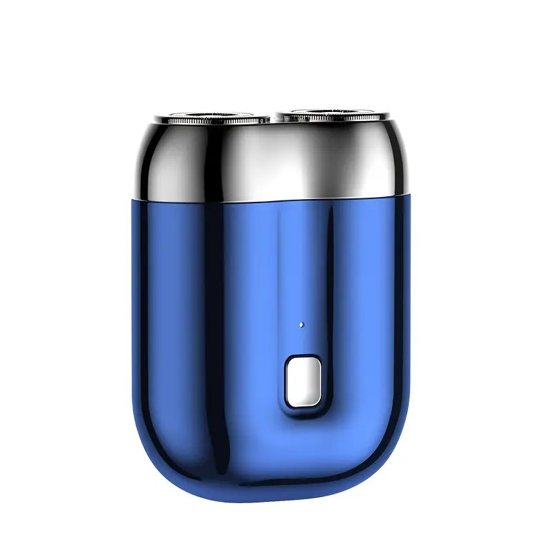 Blue Men's Mini Electric Shaver, with USB-C Fast Charging, detachable dual-head system, portable design ideal for travel and business trips.