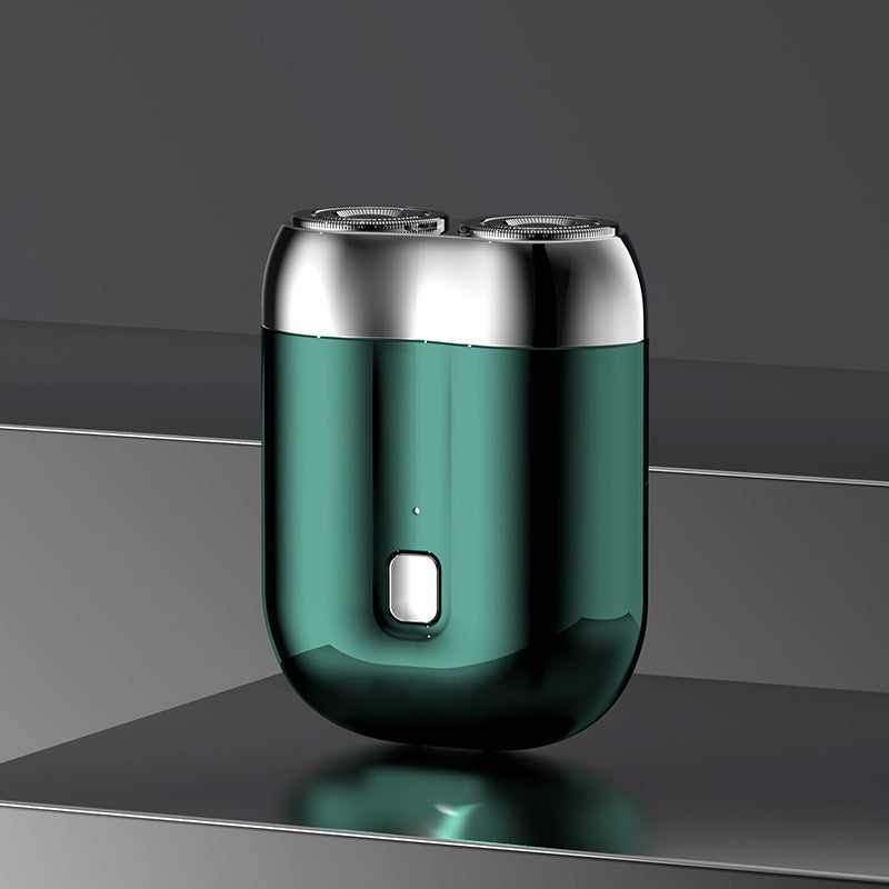 Green Men's Mini Electric Shaver, with USB-C Fast Charging, detachable dual-head system, portable design ideal for travel and business trips.