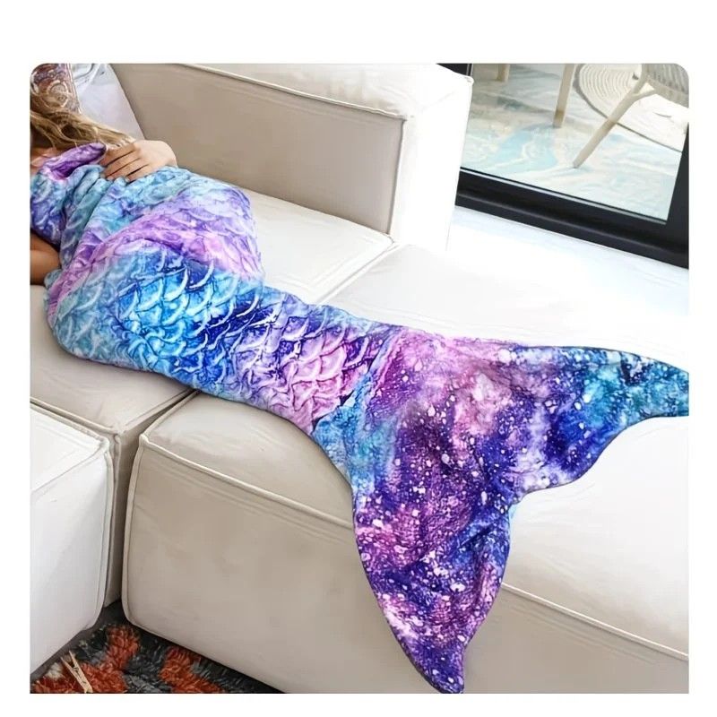 Mermaid Tail Blanket, Star Gradient Flannel Fleece, Soft and Warm, Essential for Lounging and Photo Taking at Home.(bluish violet)