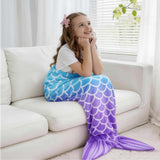 Mermaid Tail Blanket, Star Gradient Flannel Fleece, Soft and Warm, Essential for Lounging and Photo Taking at Home.(Light-blue purple)