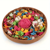 Pet Snuffle Mat Slow Feeder Bowl: Polyester Bite-Resistant Squeaky Toy, Non-Slip Base, Machine Washable, Universal for Dogs & Cats, Stress Relief Foraging Training, Healthy Slow Feeding.(brown)