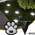 4PCS Dog Paw Solar Ground Light: Realistic paw print design, solar powered, auto on at night. Add warmth and charm to your garden pathway./white light