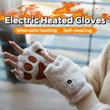 WHITE Cat Paw Fingerless Electric Heating Gloves, 3 adjustable heating levels, washable, 2000mAh battery, fluffy and warm, perfect for study and entertainment, ideal gift for birthdays and Christmas.