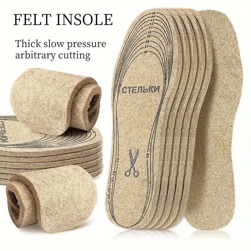 Felt Cuttable Insoles 10-Pair Pack, High-Density Cushioning for All-Day Comfort Without Fatigue, Multi-Size Customizable Cutting to Fit All Shoe Types, Soft, Breathable, and Durable Without Deformation