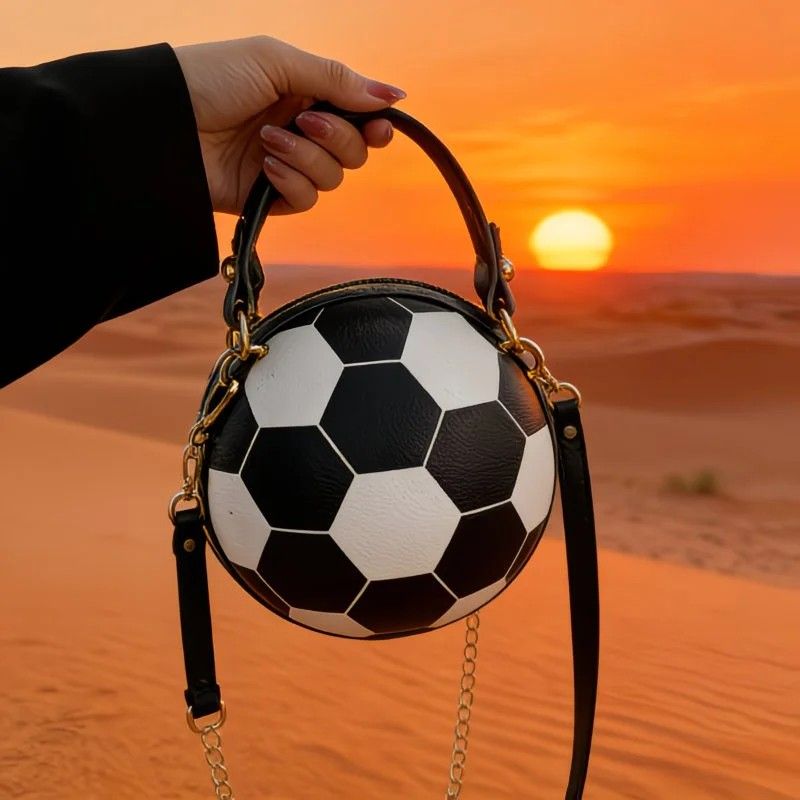 Soccer Theme Ladies Handbag, PU Material, Hand Carry Shoulder Crossbody Three Ways, Daily Outing Versatile Fashion(black)