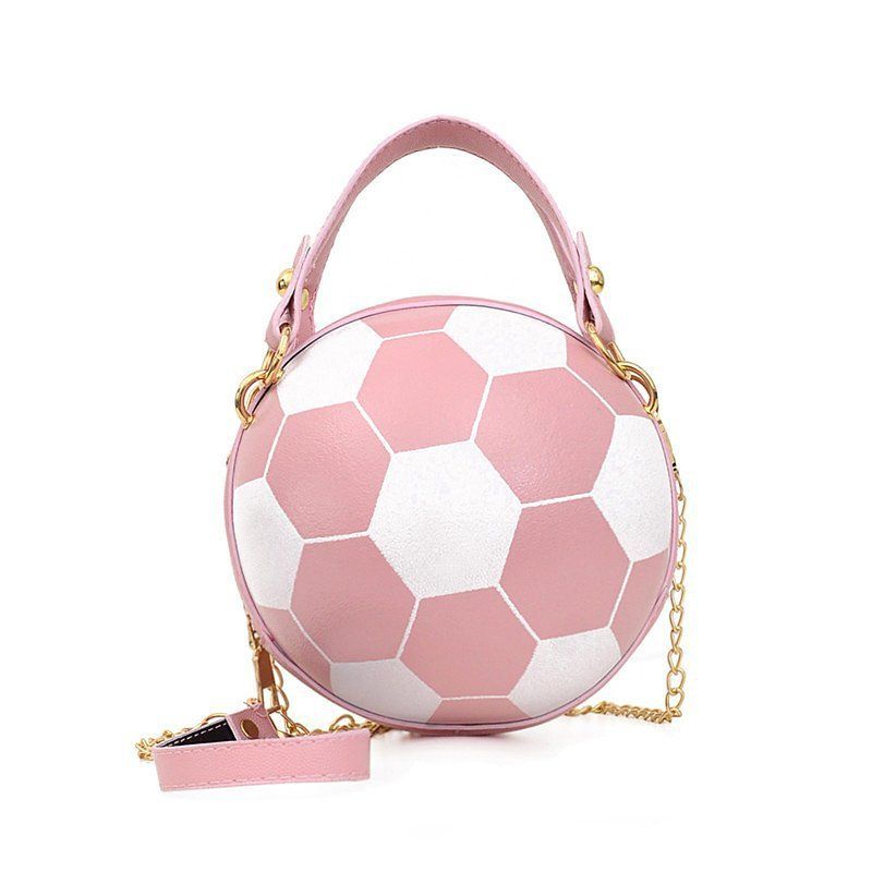 Soccer Theme Ladies Handbag, PU Material, Hand Carry Shoulder Crossbody Three Ways, Daily Outing Versatile Fashion(PINK)