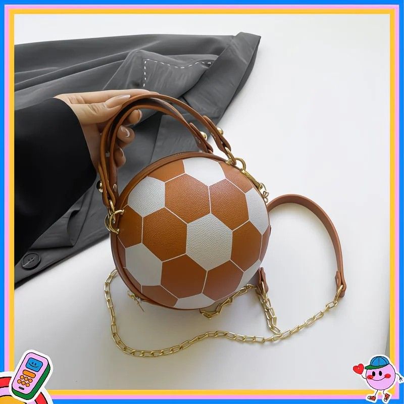 Soccer Theme Ladies Handbag, PU Material, Hand Carry Shoulder Crossbody Three Ways, Daily Outing Versatile Fashion(brown)