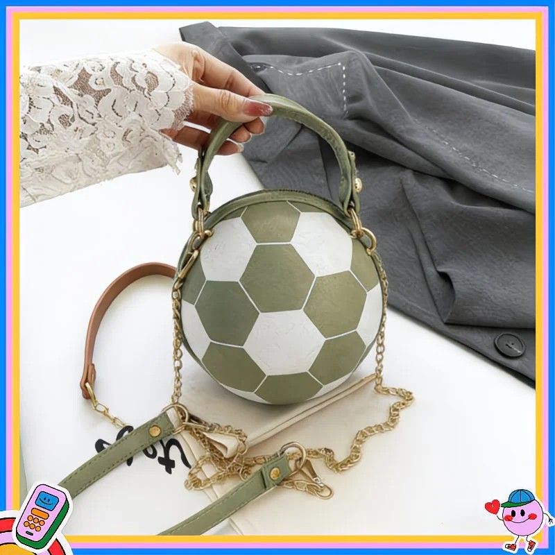Soccer Theme Ladies Handbag, PU Material, Hand Carry Shoulder Crossbody Three Ways, Daily Outing Versatile Fashion(green)