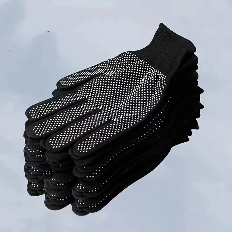 10 pairs Nylon Dot Grip Work Gloves – 13-Gauge PVC Dots Safety Gloves for Construction, Electrical & Handling, Breathable Knit, Non-Slip(black)
