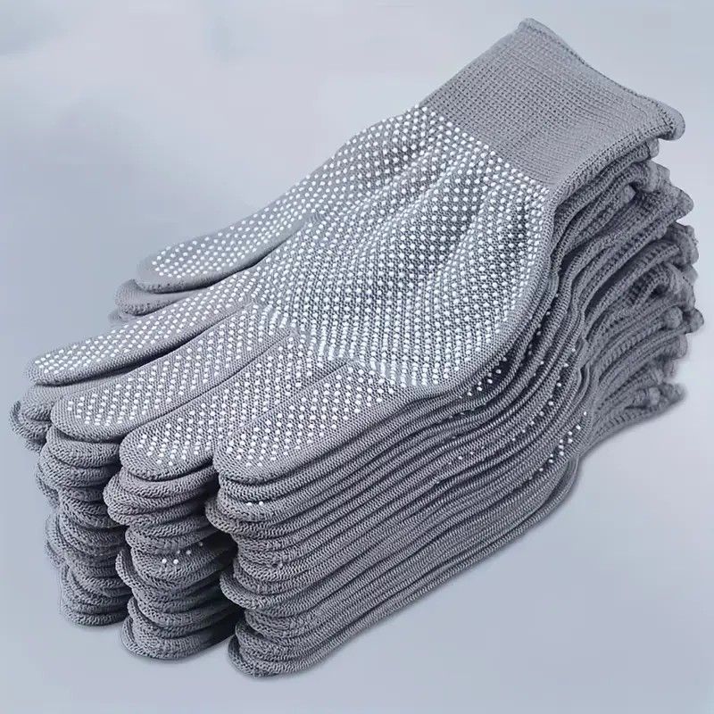 10 pairs Nylon Dot Grip Work Gloves – 13-Gauge PVC Dots Safety Gloves for Construction, Electrical & Handling, Breathable Knit, Non-Slip(grey)