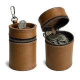 Oil Nubuck Leather Barrel Piggy Bank, Top-Grain Cowhide Plain Design, Zipper Closure Portable（brown）
