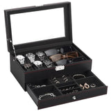 Men's Watch and Glasses Storage Box: Transparent Lid, Zoned Storage, Multi-slot Protection for Watches and Accessories