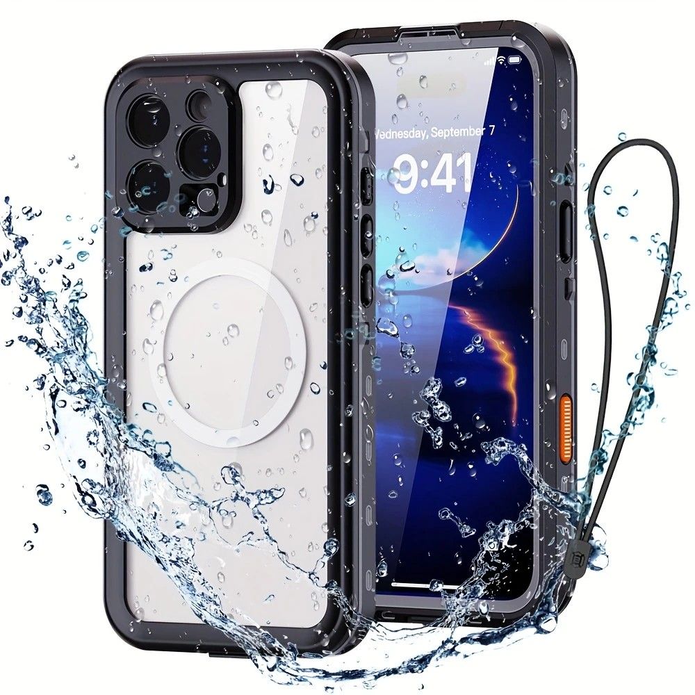 iPhone 16 Pro  Waterproof Phone Case IP68 Drop Protection Snow Dust Resistant with Lanyard for Swimming Skiing Off Road Adventures(black)