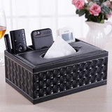 Black cat's eye Multi-Function Leather Tissue Box, Wooden Frame with Compartment Storage, Anti-Slip and Stable, Living Room and Office Desktop Organizer