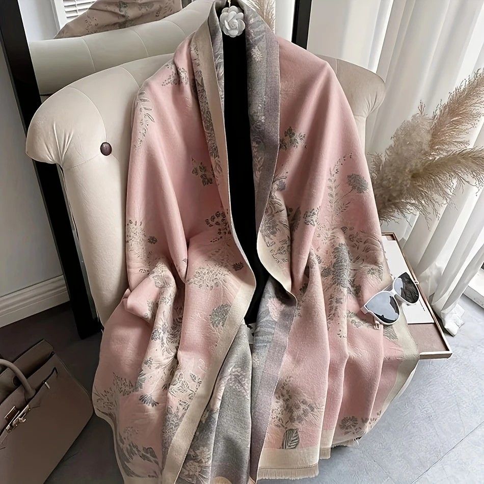 Bohemian-style Faux Cashmere Shawl Scarf, Soft, Warm, and Stylish for Autumn and Winter(PINK)