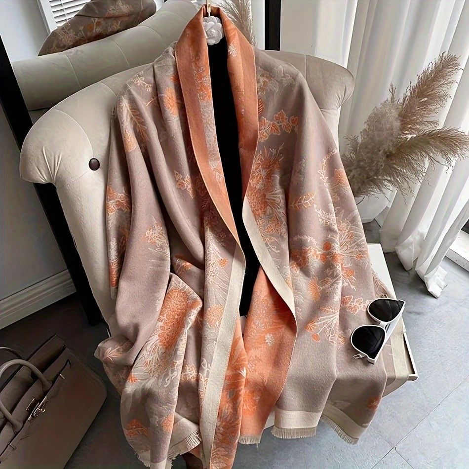 Bohemian-style Faux Cashmere Shawl Scarf, Soft, Warm, and Stylish for Autumn and Winter(ORANGE)