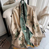Bohemian-style Faux Cashmere Shawl Scarf, Soft, Warm, and Stylish for Autumn and Winter(GREEN)