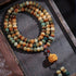108 Bodhi Root Bracelet with Green Sandalwood Sachet, Textured by Time, Multi-Loop Zen Meditation Beads