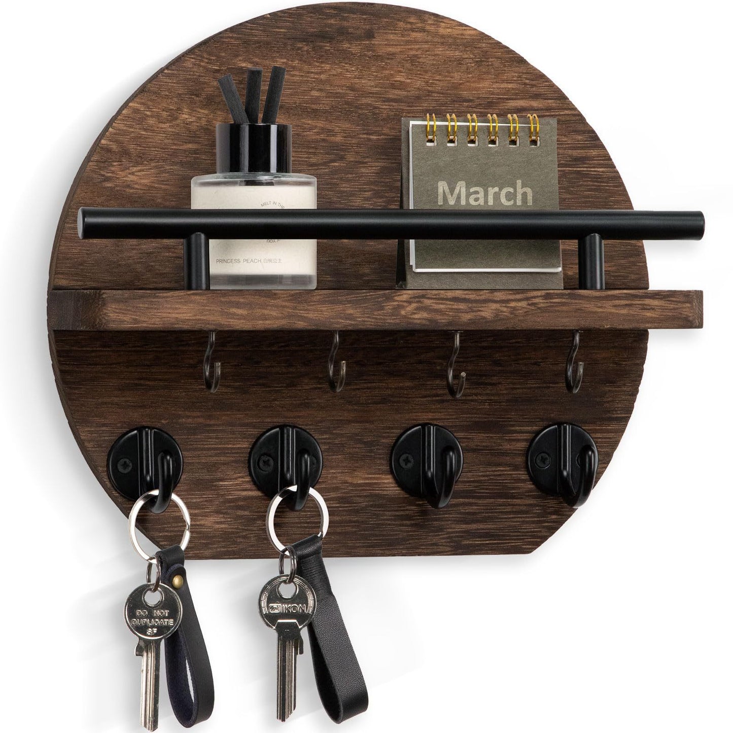 Handcrafted wooden wall organizer with partitioned storage and multifunctional use, easily creating a tidy and stylish entryway./Retro color