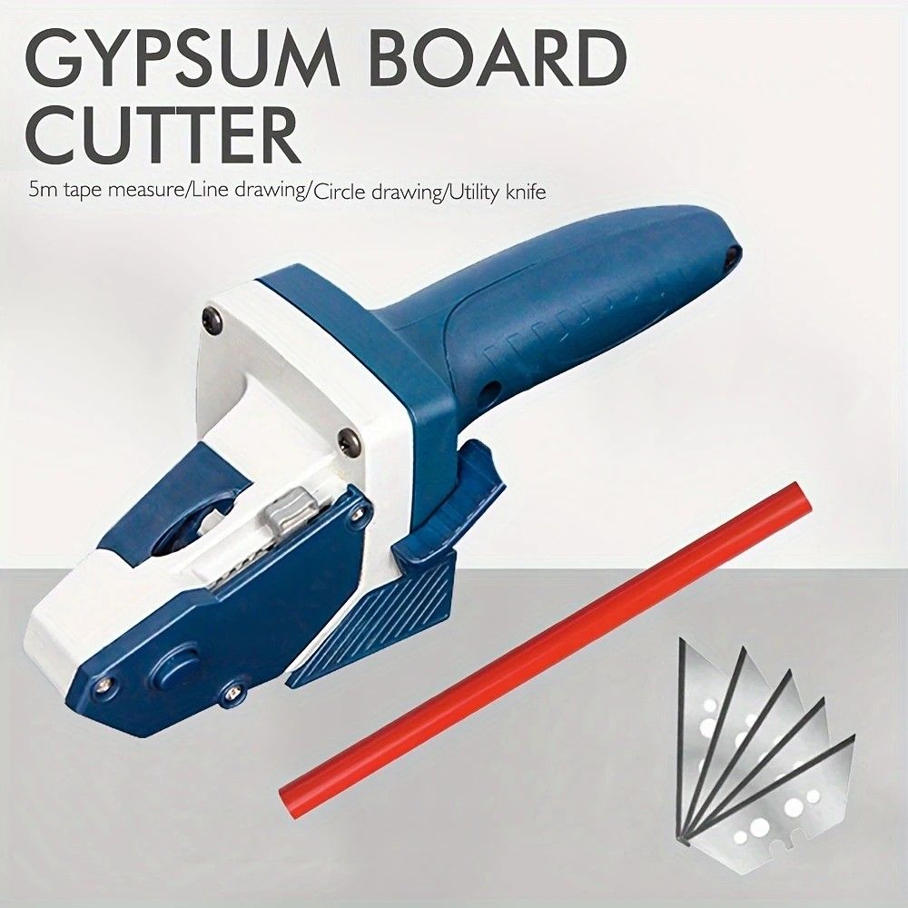 Professional Gypsum Board Cutter Kit with 5m Tape Measure & 5 Spare Blades Aluminum TPR Handle for Dust Free Drywall Foam KT Board Cutting Includes Pencil Ideal for DIY & Professional Use