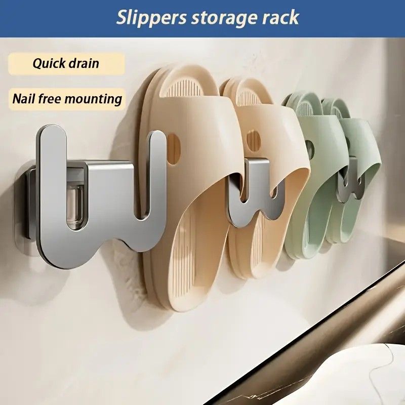 2-Pack Gun Gray No-Drill Slipper Rack, Space-Saving Wall Storage, Ideal for Dry & Tidy Bathrooms