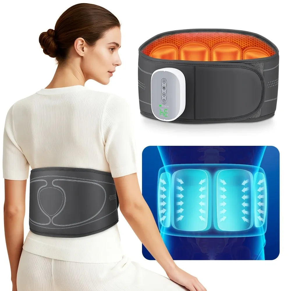 Smart Airbag Heating Massage Waist Belt: 4 Airbags Compression / 3 Modes 4 Intensity Levels / 4-Level Constant Heat / 2000mAh Long Battery, Say Goodbye to Back Pain!
