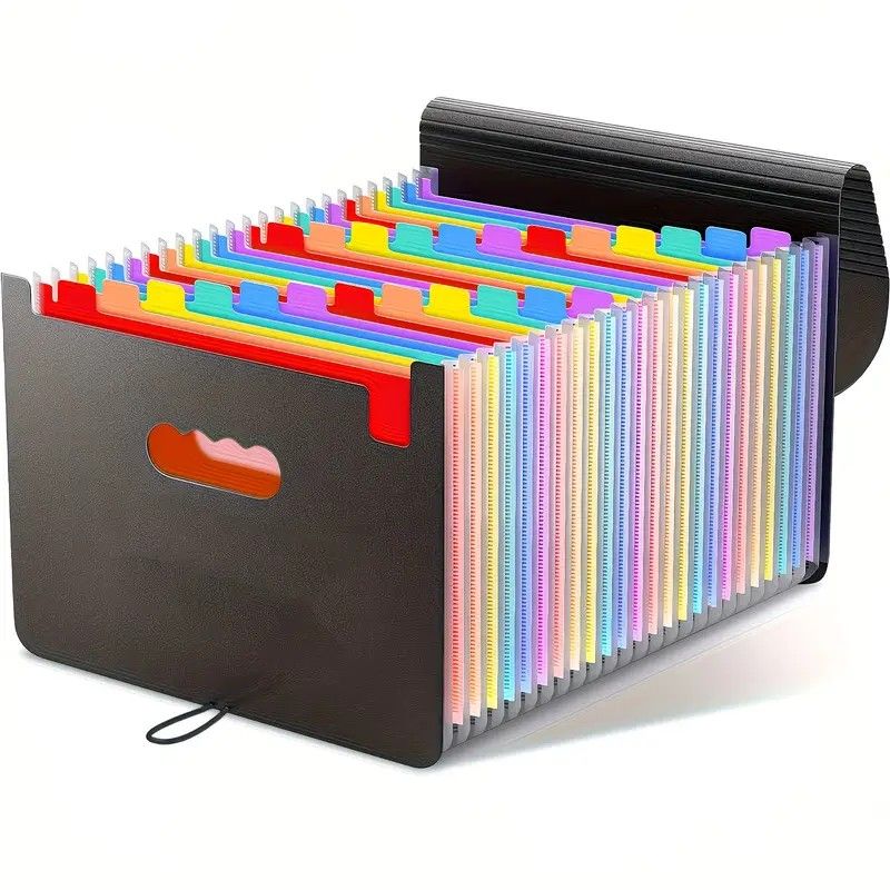Expandable Rainbow Accordion File, 25 Vertical Multi-Pockets, Super Large Capacity Holds 4000 Sheets, 13 Color Classification, Waterproof and Portable, Suitable for All Seasons