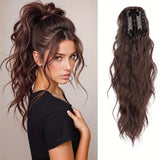 Water wave curly hair clip-in ponytail wig, made of high-heat-resistant synthetic material. Perfect for daily wear to add volume, ideal for holiday celebrations and Halloween parties.（Mixed color 18H613）