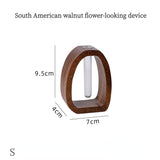 South American Walnut Wangshu Flower Vase: Natural Solid Wood Hand Polished, Ring Design with Glass Tube, Suitable for Fresh Cut and Hydroponic Plants, Space Aesthetic Accent/ S 